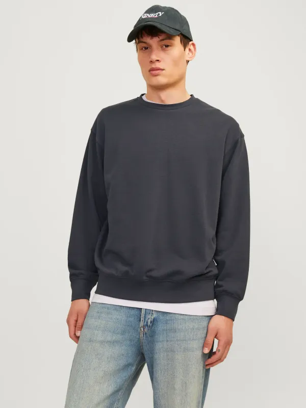 Felpa Blu Girocollo  Uomo Oversize 100% Cotone spazzolato garzato Essential Sweat hoodie Dark navy Jack & Jones  JJECHARGE art. 12257853