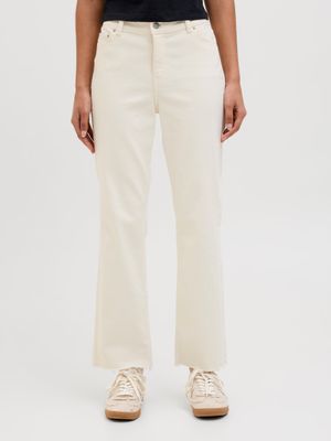 Jeans Latte a Sigaretta Straight Donna  Slim fit vita media Bianco chiaro 5 tasche fondo sfrangiato  JJXX JXLYON SLIM CROP MW C8170  art. 12269075