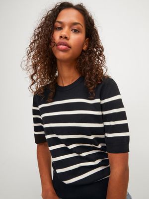 Maglia Nera Donna in cotone strutturato regular Fit Righe Tshirt morbida sottogiacca nero Black  JJXX JXLAYLA Top art. 12254368
