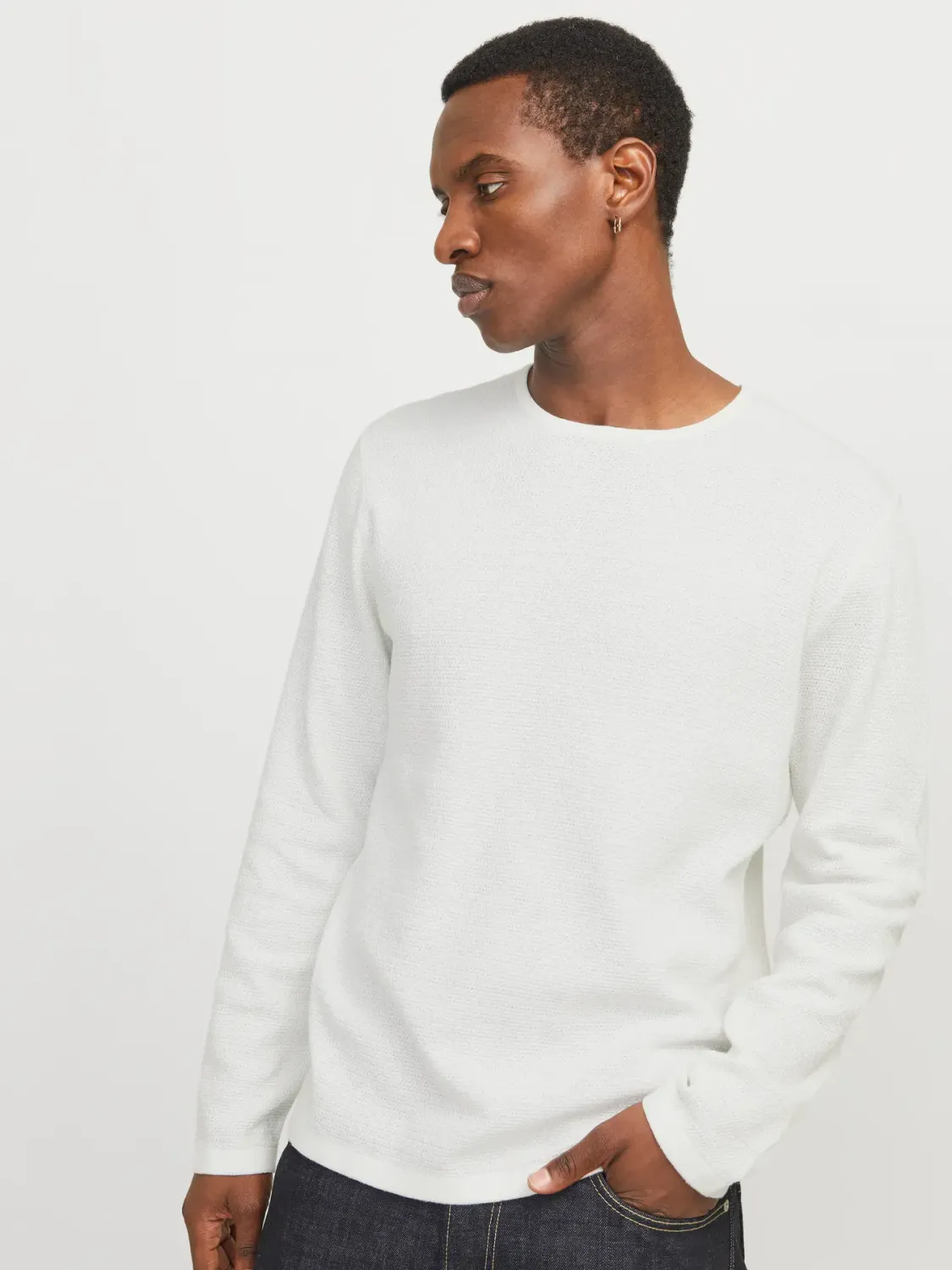 Maglione Bianco Leggero Uomo in Cotone Paricollo Relax fit Pull Over basic Sottogiacca White Cloud Dancer Jack&Jones JJEGEORGE KNIT CREW art. 12268279 Maglione Bianco Leggero Uomo in Cotone Paricollo Relax fit Pull Over basic Sottogiacca White Cloud Dancer Jack&Jones JJEGEORGE KNIT CREW art. 12268279