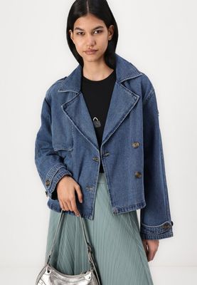 Trench Corto in jeans blu Donna Giacca Doppiopetto in Denim slavato JJXX JXCARLIE TRENCHCOAT art. 12269054