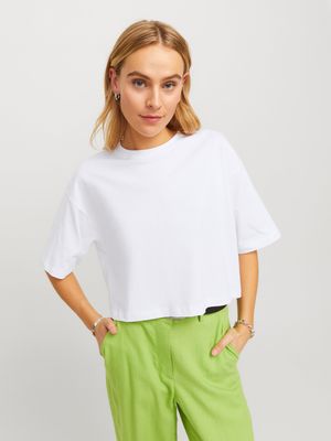 Tshirt bianca Crop Donna in cotone basic Loose Fit Tshirt morbida sottogiacca Bianco White JXANDREA T-shirt art. 12270673