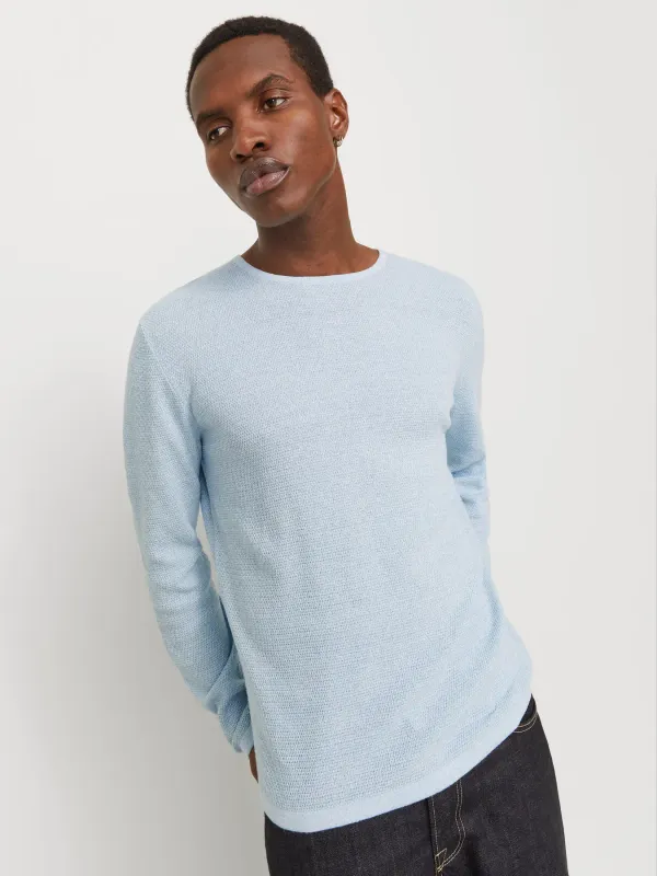 Maglione azzurro celeste chiaro Leggero Uomo in Cotone Paricollo Relax fit maglia a maniche lunghe Pull Over basic Sottogiacca chambray blue Jack&Jones JJEGEORGE KNIT CREW art. 12268279 Maglione azzurro celeste chiaro Leggero Uomo in Cotone Paricollo Relax fit maglia a maniche lunghe Pull Over basic Sottogiacca chambray blue Jack&Jones JJEGEORGE KNIT CREW art. 12268279