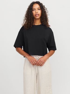 Tshirt Nera Crop Donna in cotone basic Loose Fit Tshirt morbida sottogiacca Nero black JXANDREA T-shirt art. 12270673