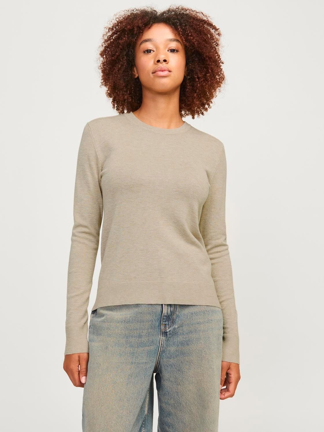 Maglia Beige sabbia Donna girocollo maniche lunghe  viscosa  maglione leggero morbido sottogiacca Beige / Feather Gray JJXX JXCARA COMFY CREW NECK art. 12255368