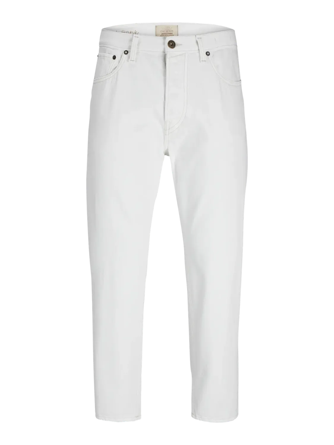 Jeans Bianco Latte Uomo Vita Alta Carrot fit tela bull Pantalone ecru gamba corta Jack&Jones JJIFRANK JJCOOPER AM 572 art. 12272379 Jeans Bianco Latte Uomo Vita Alta Carrot fit tela bull Pantalone ecru gamba corta Jack&Jones JJIFRANK JJCOOPER AM 572 art. 12272379