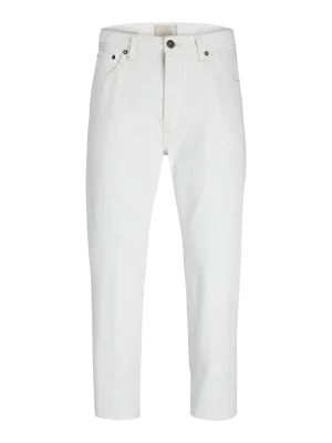 Jeans Bianco Latte Uomo Vita Alta Carrot fit tela bull Pantalone ecru gamba corta Jack&Jones JJIFRANK JJCOOPER AM 572 art. 12272379