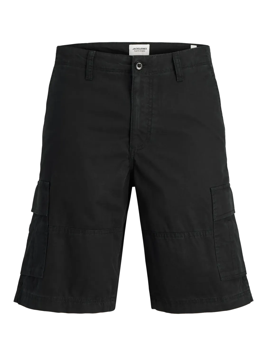 Bermuda Cargo Nero Scuro uomo relax Fit Pantaloncini Neri con tasconi Vita media 100% Cotone Jack&Jones JPSTCOLE MATEO CARGO BLack art. 12274389