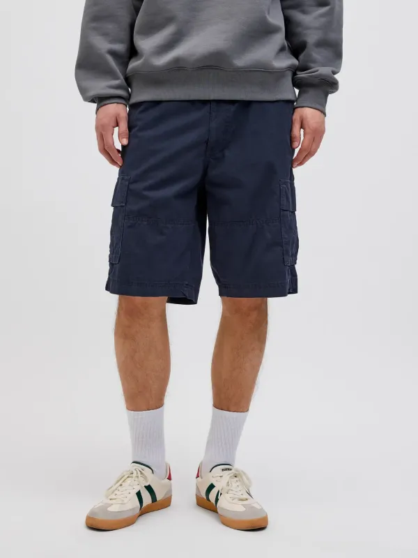 Bermuda Cargo Blu Scuro uomo relax Fit Pantaloncini navy con tasconi Vita media 100% Cotone Jack&Jones JPSTCOLE MATEO CARGO Blue art. 12274389