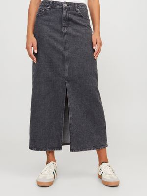 Gonna in Jeans Lunga Donna Grigia denim Nero slavato washed con spacco centrale grigio  JJXX JXAURA LONG MW DENIM SKIRT art. 12259327