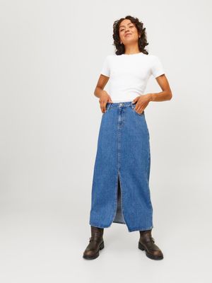 Gonna in Jeans Lunga Donna Blu denim medium blue washed con spacco centrale JJXX JXAURA LONG MW DENIM SKIRT art. 12259327