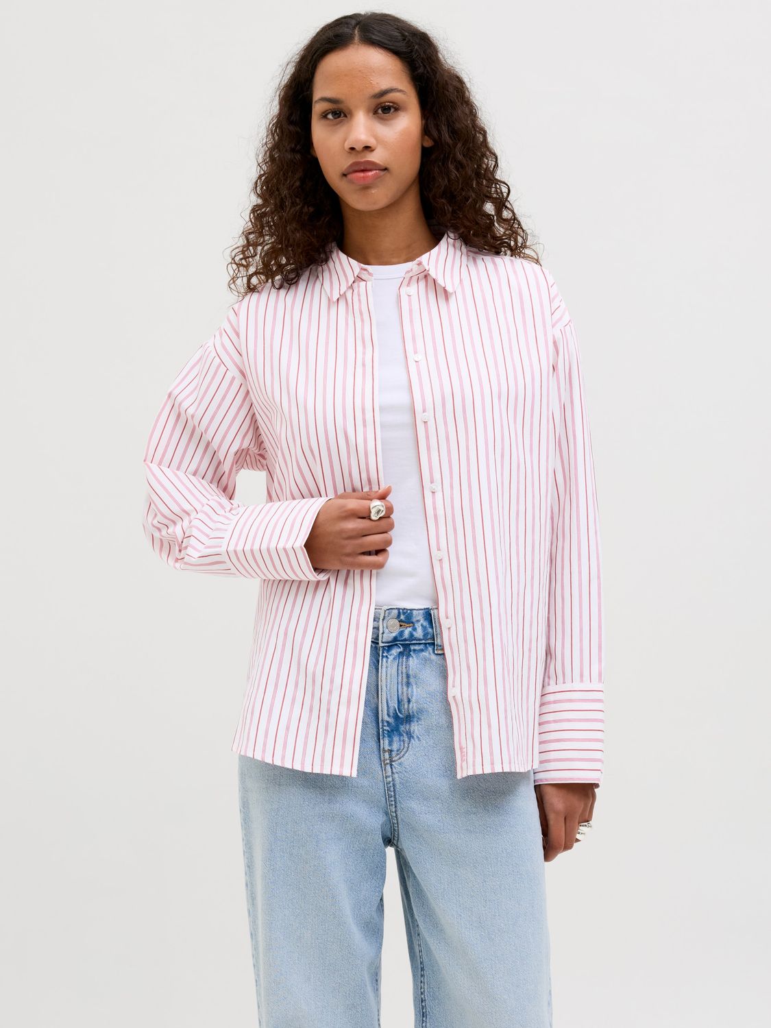 Camicia a righe rosa bianco Donna Relax Fit in Cotone Popeline Morning glory JJXX JXCARO Camicia RELAX art. 12270951