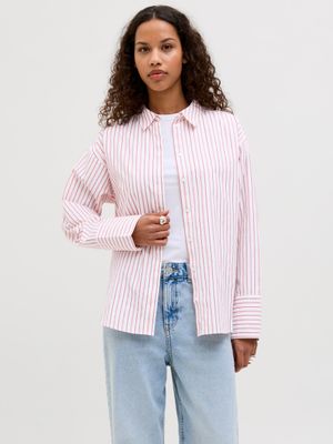 Camicia a righe rosa bianco Donna Relax Fit in Cotone Popeline Morning glory JJXX JXCARO Camicia RELAX art. 12270951