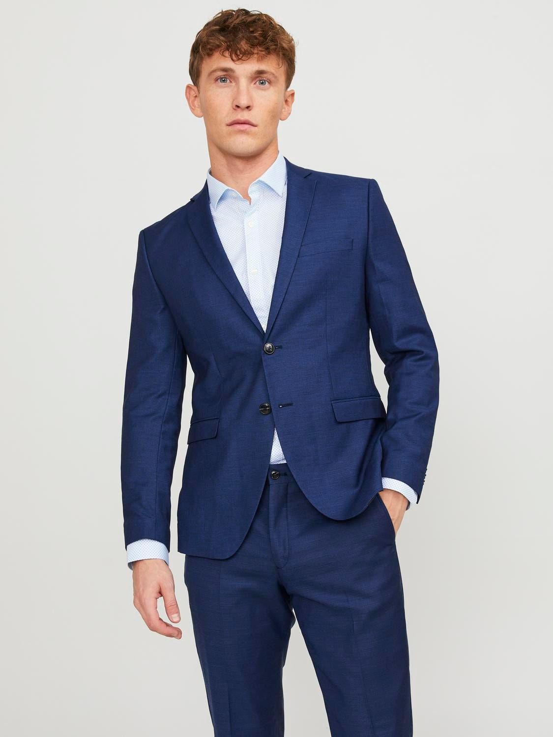 Giacca Blu chiaro elegante uomo Slim fit Abito Monopetto  Chino Viscosa Jack&Jones JPRSOLARIS BLAZER blue medieval  art. 12141107
