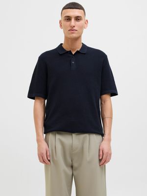 Polo in Maglia Blu scuro Leggera Uomo in Cotone Relax fit maglia a maniche corte Pull Over basic Sottogiacca Navy Blue Dark Jack&Jones JJEGEORGE KNIT POLO art. 12268281 Polo in Maglia Blu scuro Leggera Uomo in Cotone Relax fit maglia a maniche corte Pull Over basic Sottogiacca Navy Blue Dark Jack&Jones JJEGEORGE KNIT POLO art. 12268281
