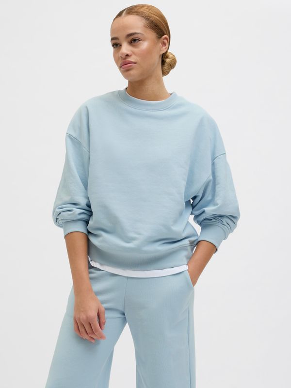Felpa Azzurra celeste Basic Donna azzurro light blue in Cotone Spazzolato Volume Fit  girocollo maglia garzata  JJXX JXALFA art. 12248648