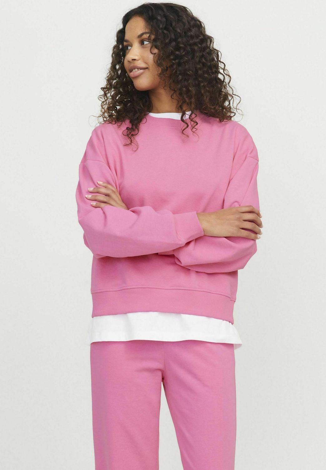 Felpa Rosa bubble Pink Basic Donna Fucsia  in Cotone Spazzolato Volume Fit  girocollo maglia garzata  JJXX JXALFA art. 12248648