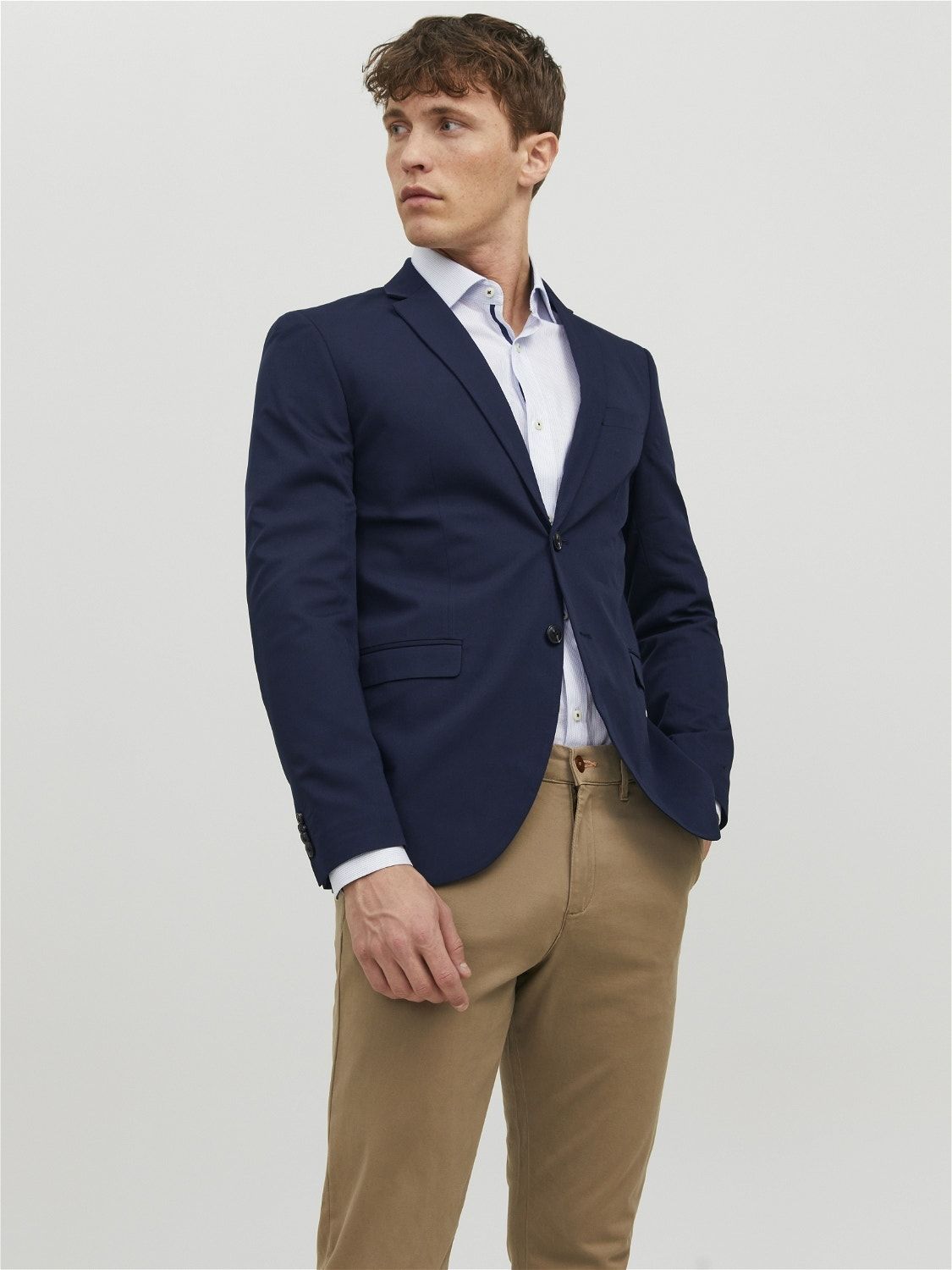 Giacca Blu Scuro elegante uomo Slim fit Abito Monopetto  Chino Viscosa Jack&Jones JPRFRANCO BLAZER Dark Navy black art. 12199891