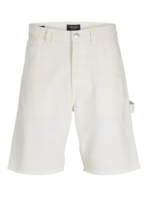 Bermuda Jeans Bianco Latte Baggy Carpenter Loose Fit Pantaloncini Vita Alta Cotone Jack&Jones JJIALEX JJCARPENTER SHORTS art. 12273250