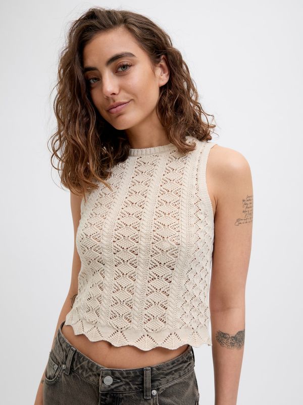 Top Bianco Latte Beige Donna smanicato traforato maglia crochet lavorato 100% cotone leggero morbido sabbia vaniglia JJXX JXZURI TOP KNIT art. 12255157 Top Bianco Latte Beige Donna smanicato traforato maglia crochet lavorato 100% cotone leggero morbido sabbia vaniglia JJXX JXZURI TOP KNIT art. 12255157