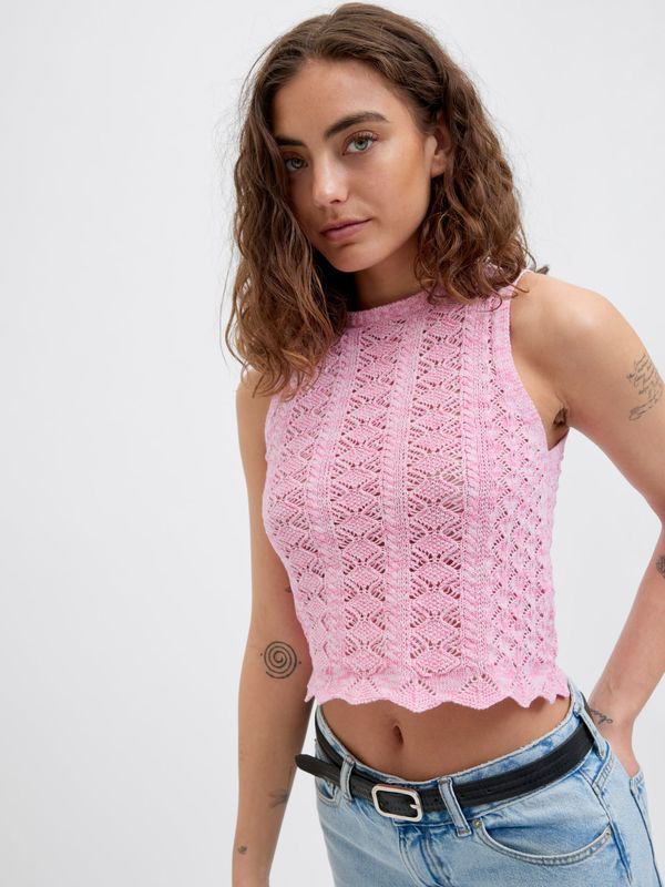 Top Rosa Bubble Donna smanicato traforato maglia crochet lavorato  100% cotone leggero morbido Pink Melange JJXX JXZURI TOP KNIT art. 12255157