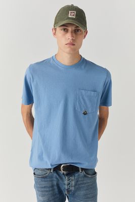 T-shirt Celeste Uomo Roy Roger's  taschino pocket tee Azzurra 100% cotone regular Fit art. RRU90048CA160111 C0357