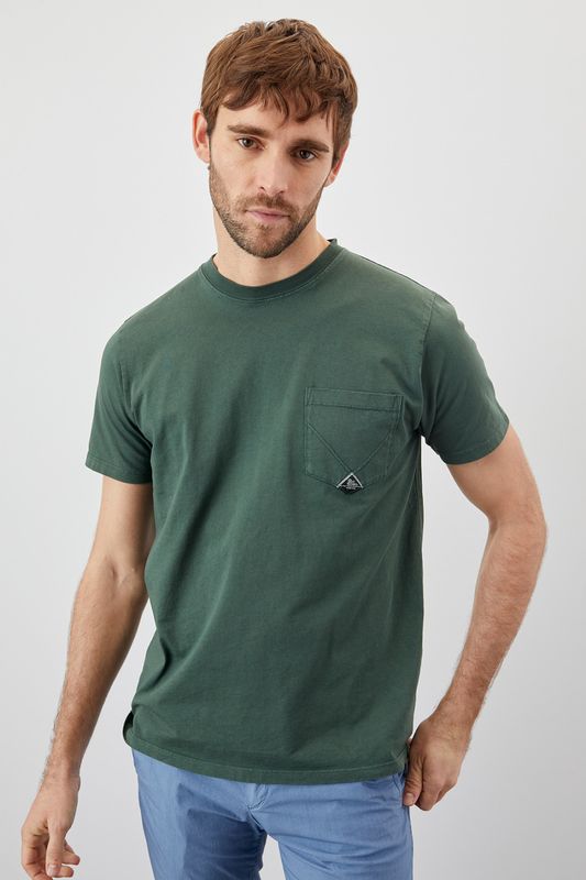 T-shirt Verde Uomo Roy Roger's  taschino pocket tee Verdone 100% cotone regular Fit art. RRU90048CA160111 C0127