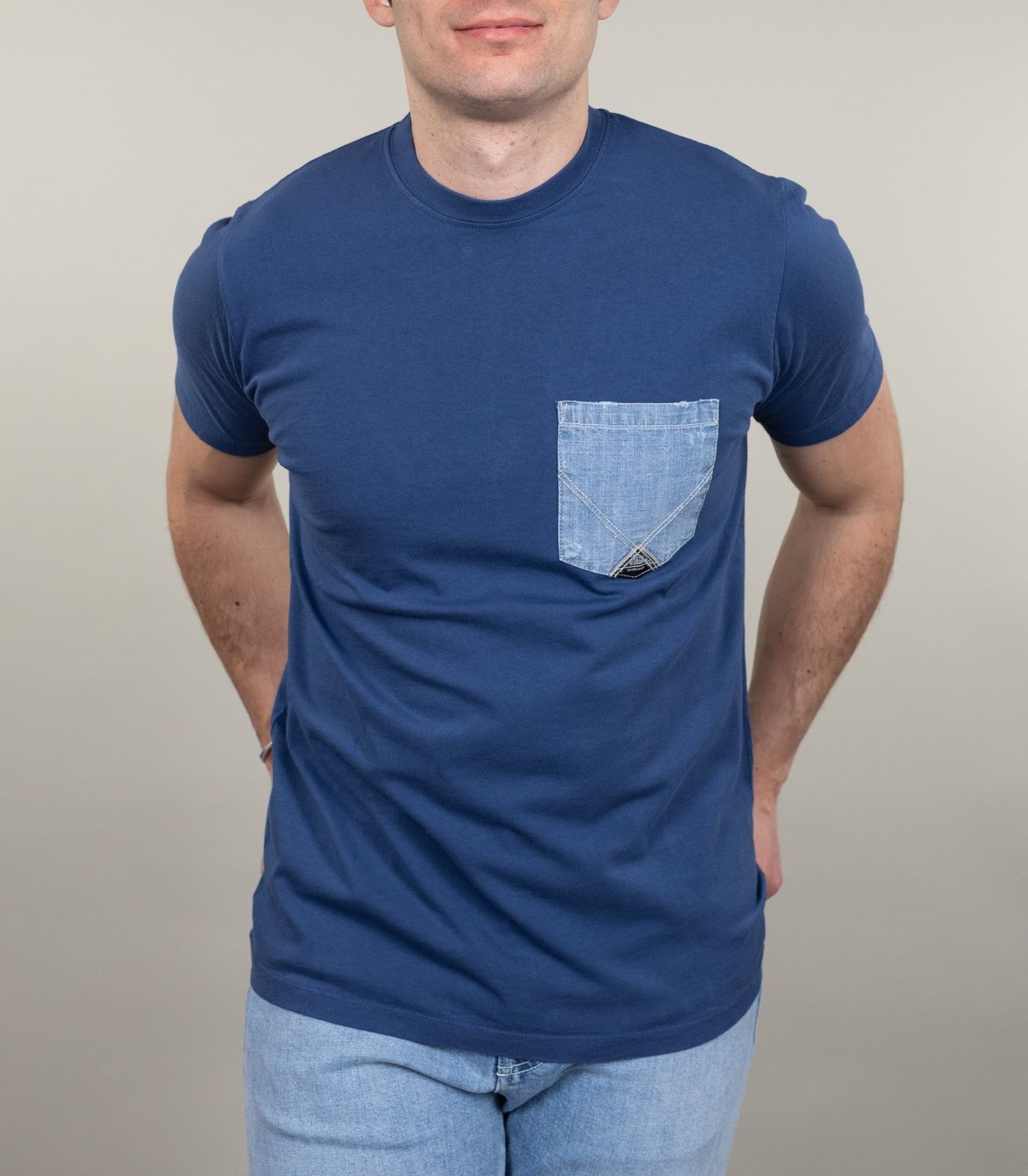 T-shirt Blu Uomo Roy Roger's  taschino jeans in denim icon pocket tee Nevy Bianco  100% cotone regular Fit art. RRU90171CA16XXXX  C0083