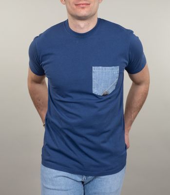T-shirt Blu Uomo Roy Roger's  taschino jeans in denim icon pocket tee Nevy Bianco  100% cotone regular Fit art. RRU90171CA16XXXX  C0083