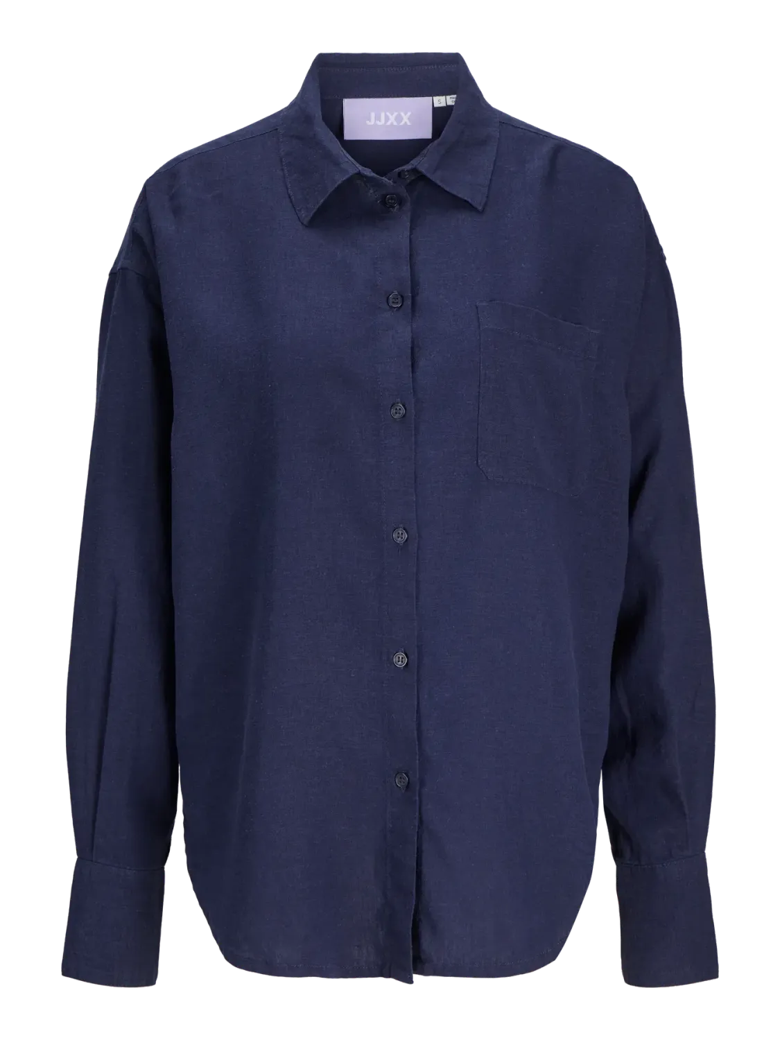 Camicia in Lino Blu Donna Over size Fit in viscosa Lino Popeline Peacot Blu navy JJXX JXJAMIE BREEZE SUMMER LS SHIRT art. 12269668