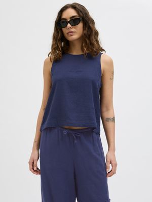 Top Blu in Lino smanicato Donna misto viascosa maglia blu peacot navy  JJXX JXBREEZE SUMMER SL SUMMER TOP art. 12271460