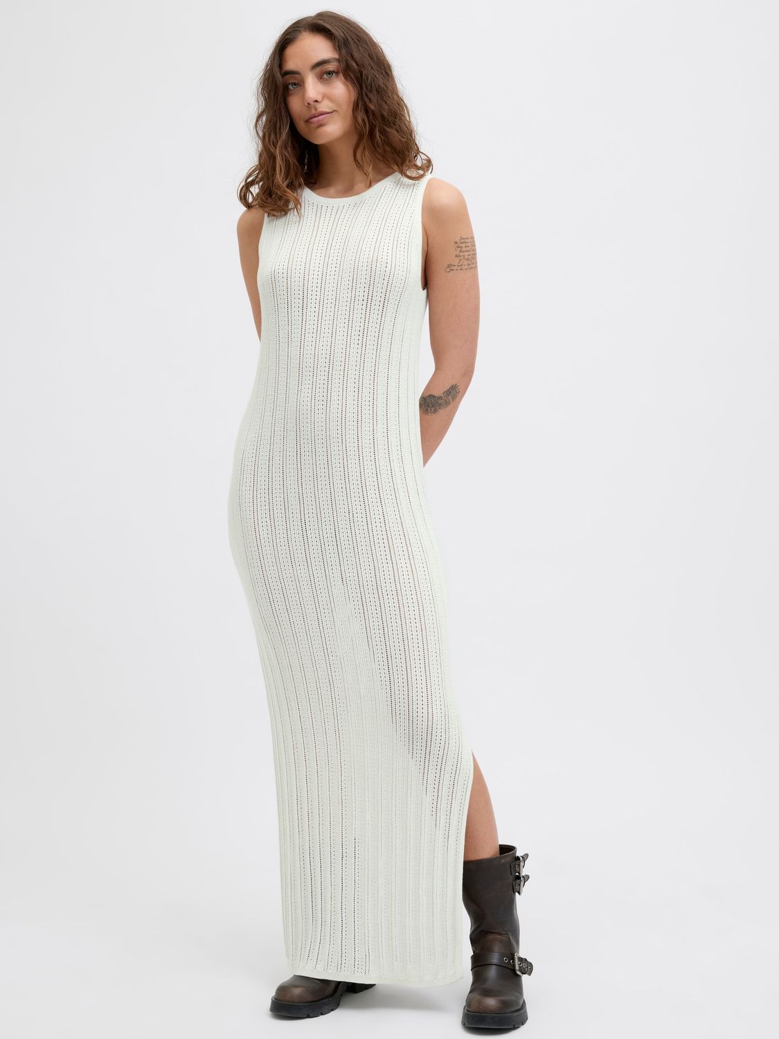 Abito bianco in maglia Lungo Donna  vestito morbido estivo smanicato  cotone JJXX JXZOELLA MAXI DRESS KNIT art. 12275496