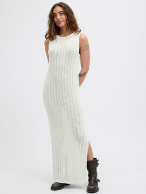 Abito bianco in maglia Lungo Donna  vestito morbido estivo smanicato  cotone JJXX JXZOELLA MAXI DRESS KNIT art. 12275496