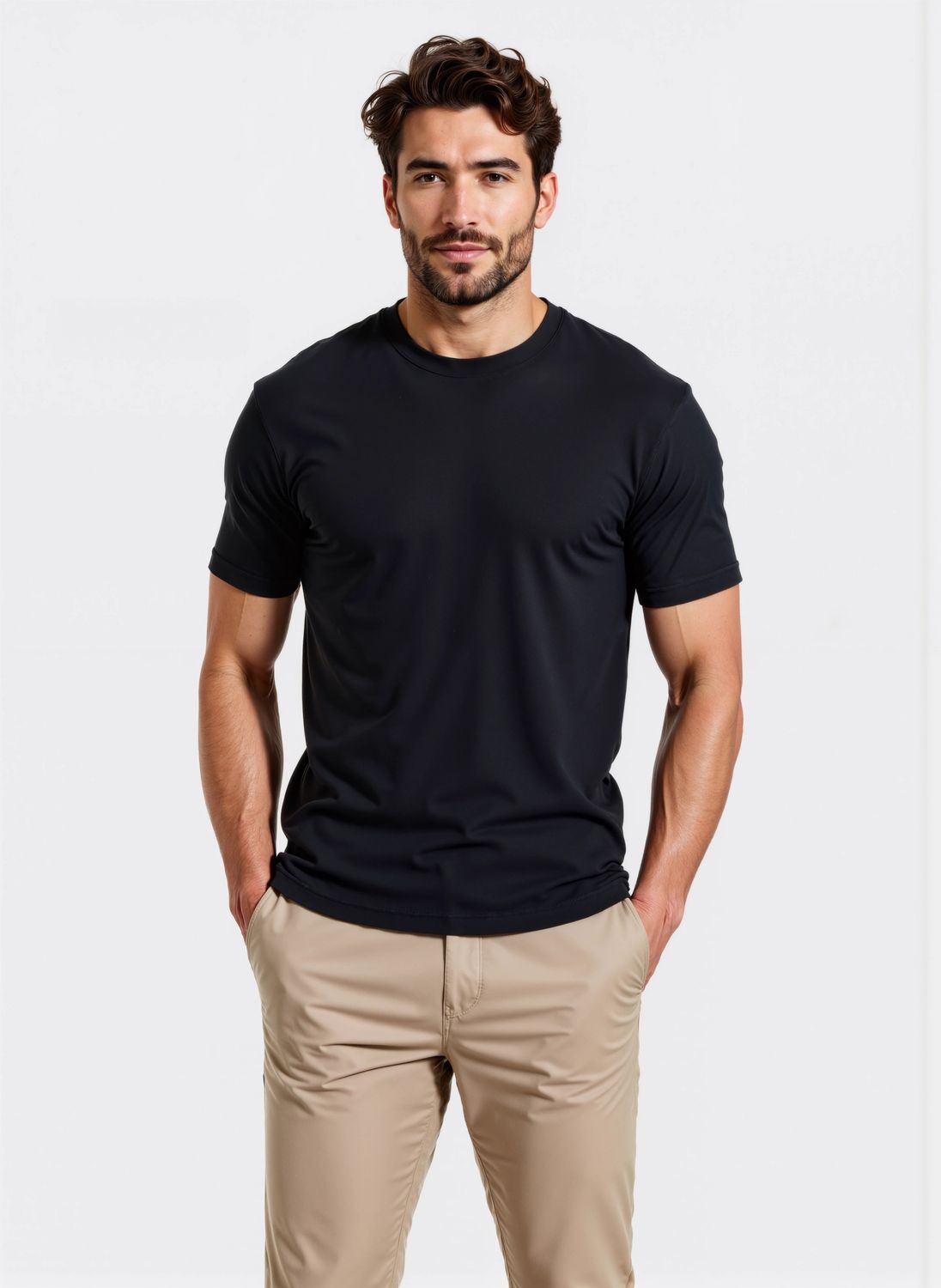 T-shirt sottogiacca nero Uomo Girocollo in cotone mercerizzato essential sotto giacca black  regular Fit art. MT101