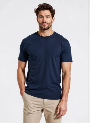T-shirt sottogiacca BLu scuro Uomo maglietta Girocollo in cotone mercerizzato essential sotto giacca basic navy regular Fit art. MT100 T-shirt sottogiacca BLu scuro Uomo maglietta Girocollo in cotone mercerizzato essential sotto giacca basic navy regular Fit art. MT100