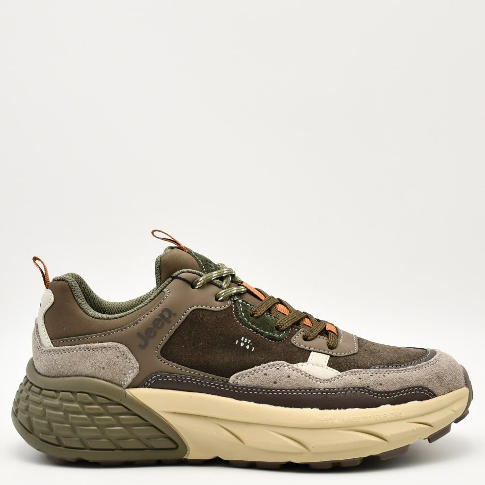 Sneakers Uomo Jeep Marrone Grigio Brown in camoscio Uomo ultra Leggero fondo EVA Jeep Groove derby plantare in memory art. JM52070A 030