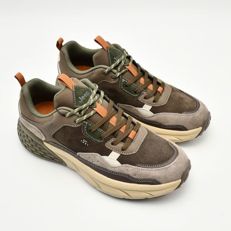 Sneakers Uomo Jeep Marrone Grigio Brown in camoscio Uomo ultra Leggero fondo EVA Jeep Groove derby plantare in memory art. JM52070A 030