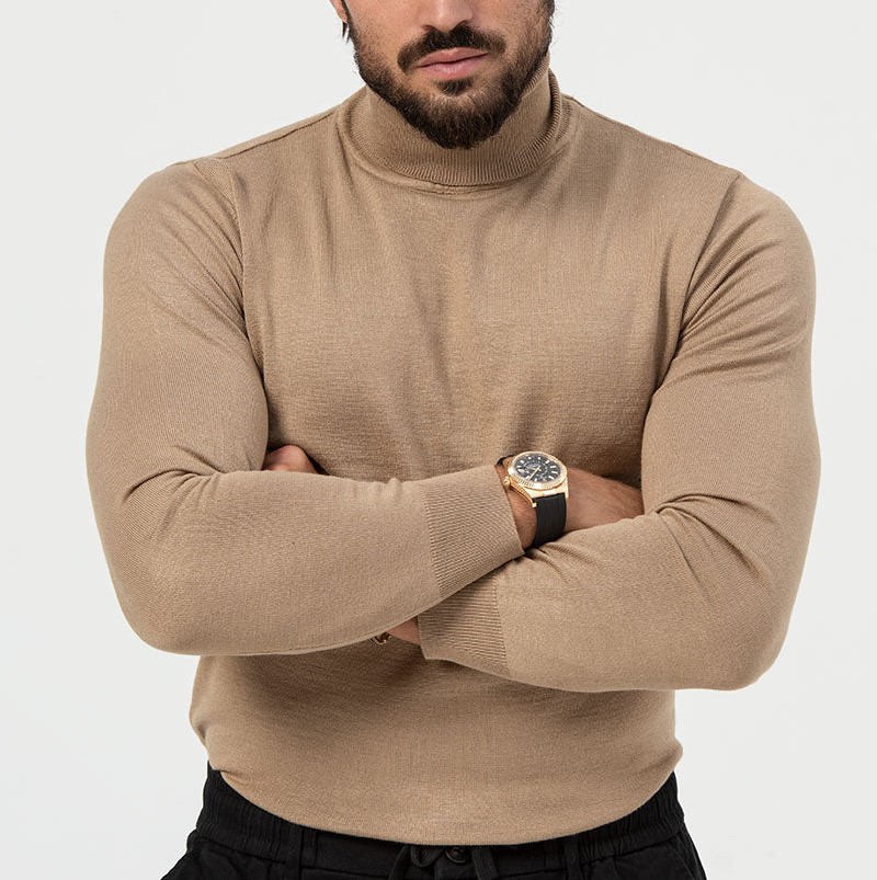 Maglia Dolcevita Beige Uomo filo viscosa sottogiacca sabbia Cammello sottile collo alto art. MM801
