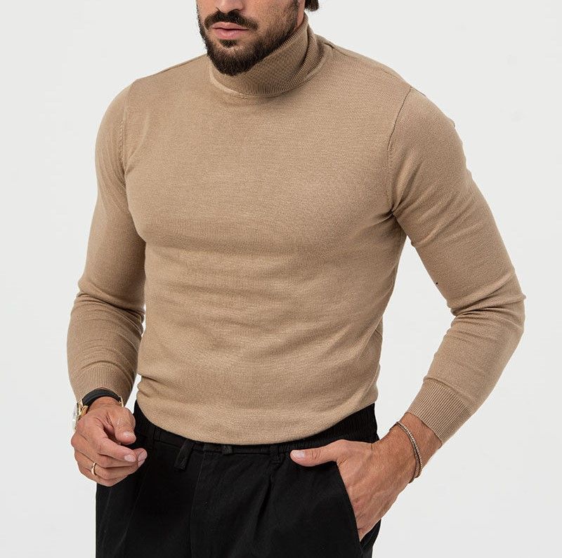 Maglia Dolcevita Beige Uomo filo viscosa sottogiacca sabbia Cammello sottile collo alto art. MM801