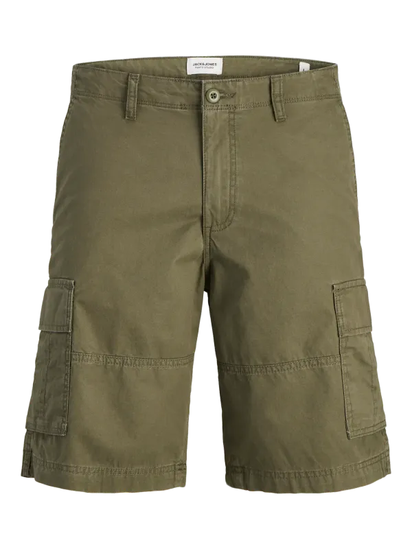 Bermuda Cargo Verdone Militare Scuro uomo relax Fit Pantaloncini Verde Oliva con tasconi Vita media 100% Cotone Jack&Jones JPSTCOLE MATEO CARGO Olive Night art. 12274389