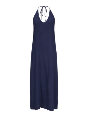 Abito blu in Lino Lungo Donna  vestito morbido estivo scollo a V viscosa JJXX JXBREEZE SUMMER HALTERNECK DRESS art. 12270945