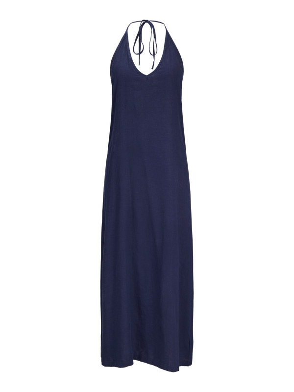Abito blu in Lino Lungo Donna  vestito morbido estivo scollo a V viscosa JJXX JXBREEZE SUMMER HALTERNECK DRESS art. 12270945