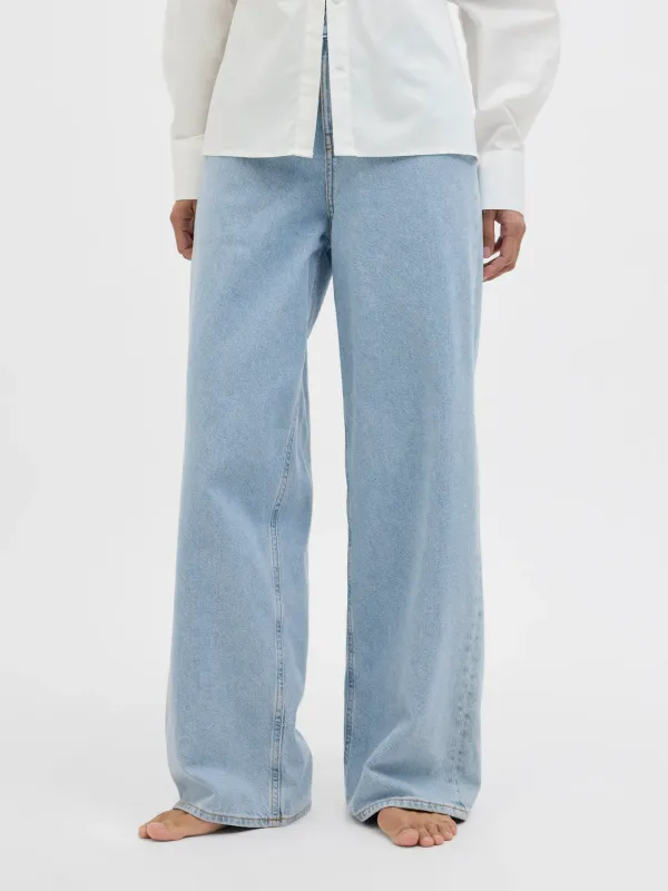 Jeans Largo Chiaro Donna Denim Blue fondo ampio Palazzo  Vita Alta Tokyo Wide fit 5 tasche lavaggio blu chiaro JJXX JXTOKYO WIDE HW JEANS R6172 art. 12269077