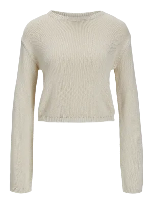 Maglia crop Beige Donna maniche lunghe  crop Fit cotone 100% maglione leggero morbido sabbia white bone  JJXX JXNOVA CREW NECK art. 12271428