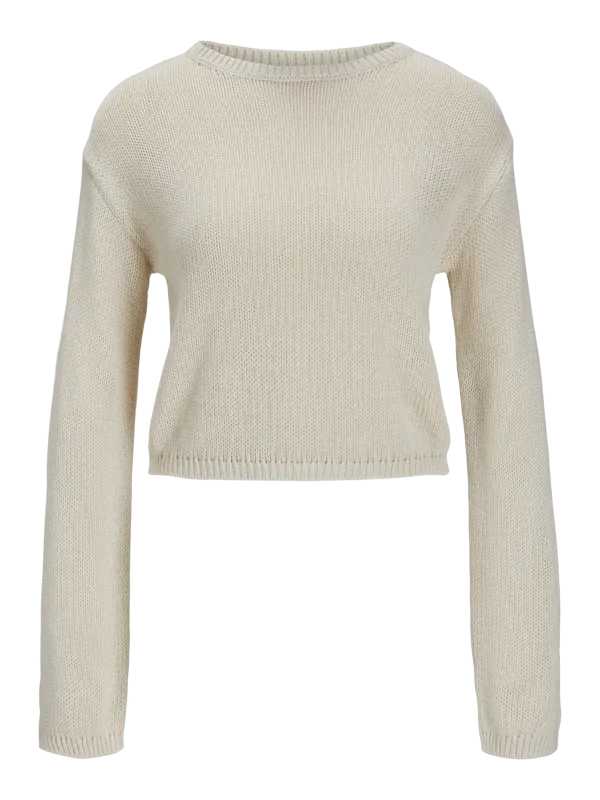 Maglia crop Beige Donna maniche lunghe  crop Fit cotone 100% maglione leggero morbido sabbia white bone  JJXX JXNOVA CREW NECK art. 12271428