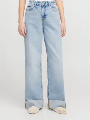 Jeans Largo Blu Donna Medio Blue fondo ampio Palazzo con piegone  Vita Alta Tokyo Wide fit 5 tasche lavaggio blu medio JXTOKYO FOLD R6055 art. 12269083