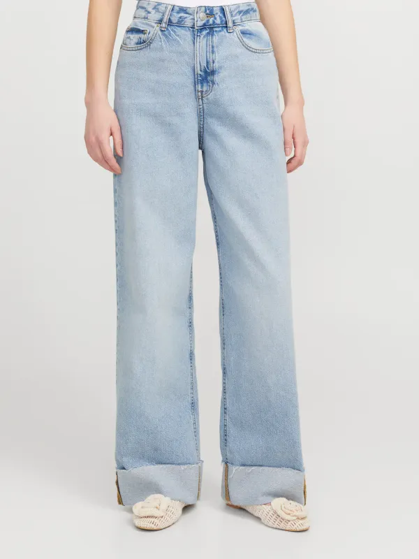 Jeans Largo Blu Donna Medio Blue fondo ampio Palazzo con piegone  Vita Alta Tokyo Wide fit 5 tasche lavaggio blu medio JXTOKYO FOLD R6055 art. 12269083