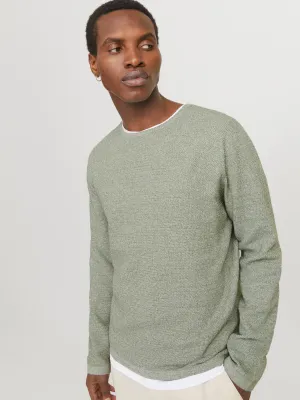 Maglione Verde chiaro Leggero Uomo in Cotone Paricollo Relax fit maglia a maniche lunghe Pull Over basic Sottogiacca Green Iceberg Jack&Jones JJEGEORGE KNIT CREW art. 12268279