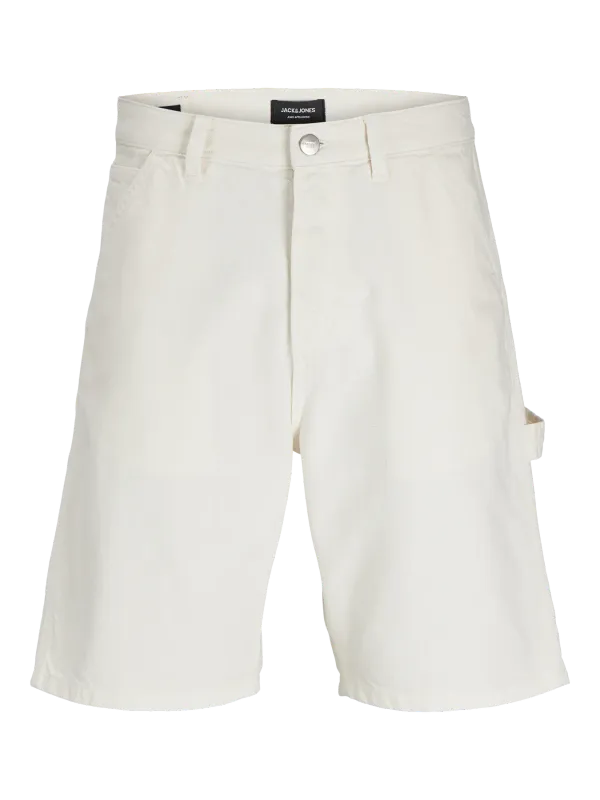 Bermuda Jeans Bianco Latte Baggy Carpenter Loose Fit Pantaloncini Vita Alta Cotone Jack&Jones JJIALEX JJCARPENTER SHORTS art. 12273250