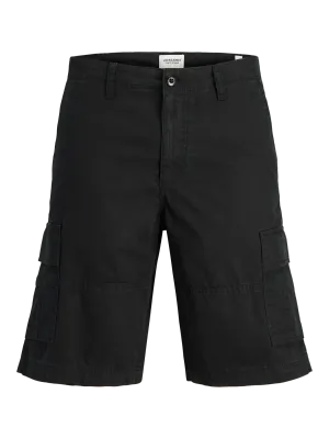 Bermuda Cargo Nero Scuro uomo relax Fit Pantaloncini Neri con tasconi Vita media 100% Cotone Jack&Jones JPSTCOLE MATEO CARGO BLack art. 12274389